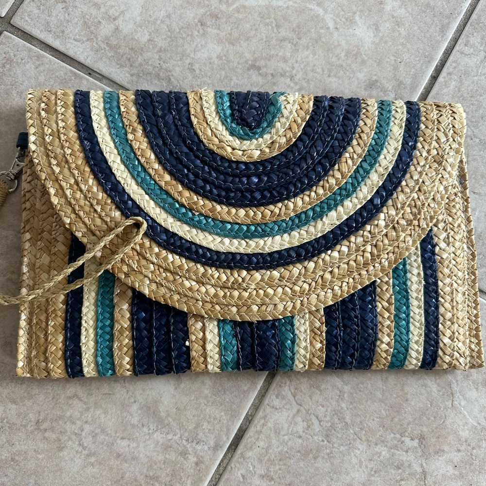 Woven Clutch with Blue and Tan Stripes